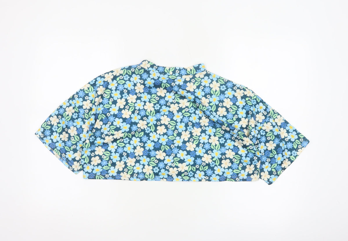I Saw It First Women’s Blue Floral Cropped Jersey T-Shirt UK 12