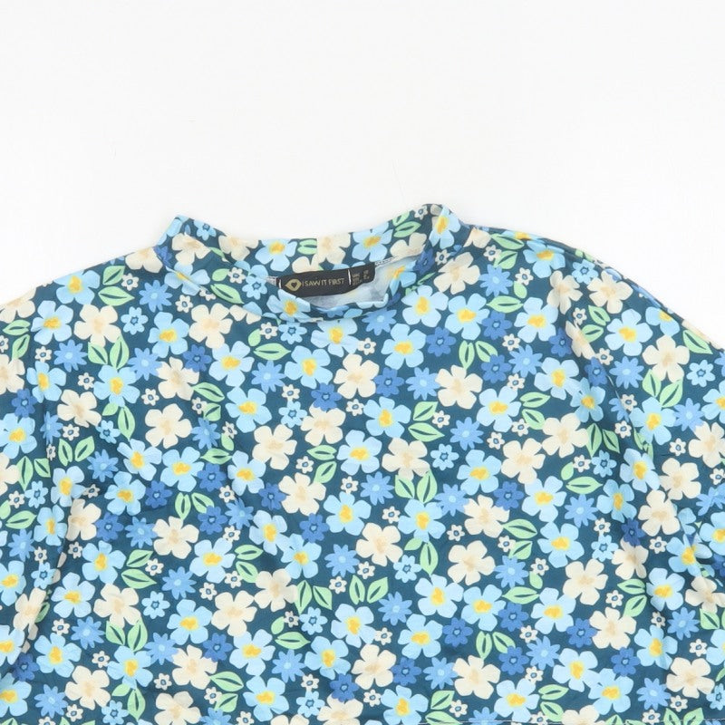 I Saw It First Women’s Blue Floral Cropped Jersey T-Shirt UK 12