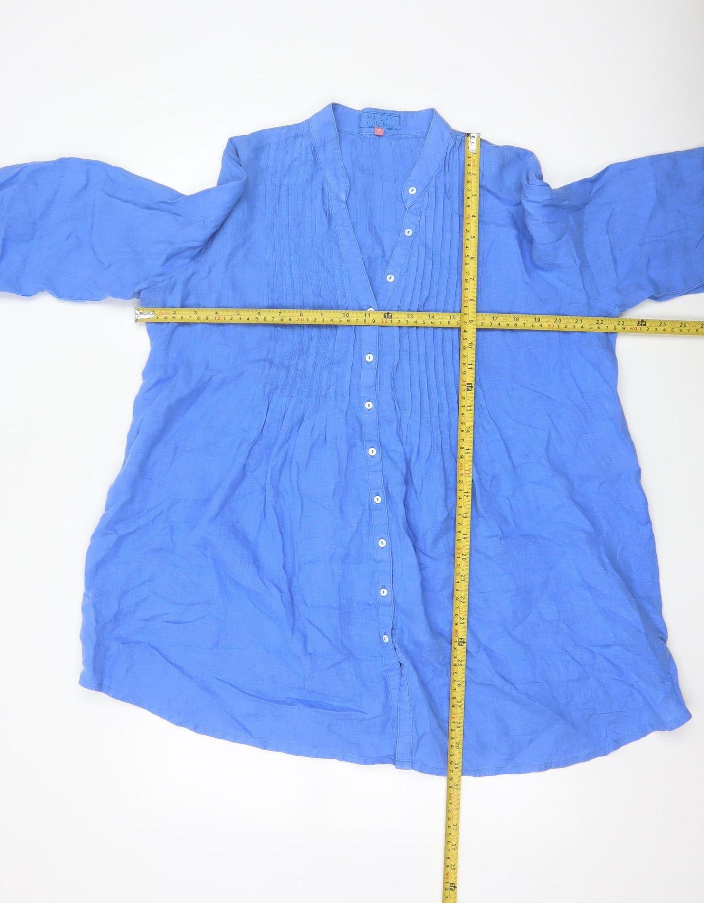 John Lewis Women Blue Linen Pleated Tunic Button-Up Shirt UK 14