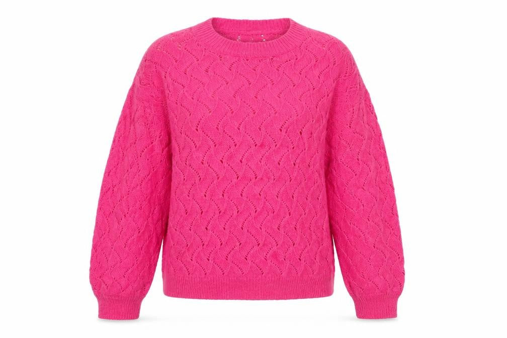 Hush Women’s Pink XS Alpaca Wool Open-Knit Crew Neck Pullover Jumper