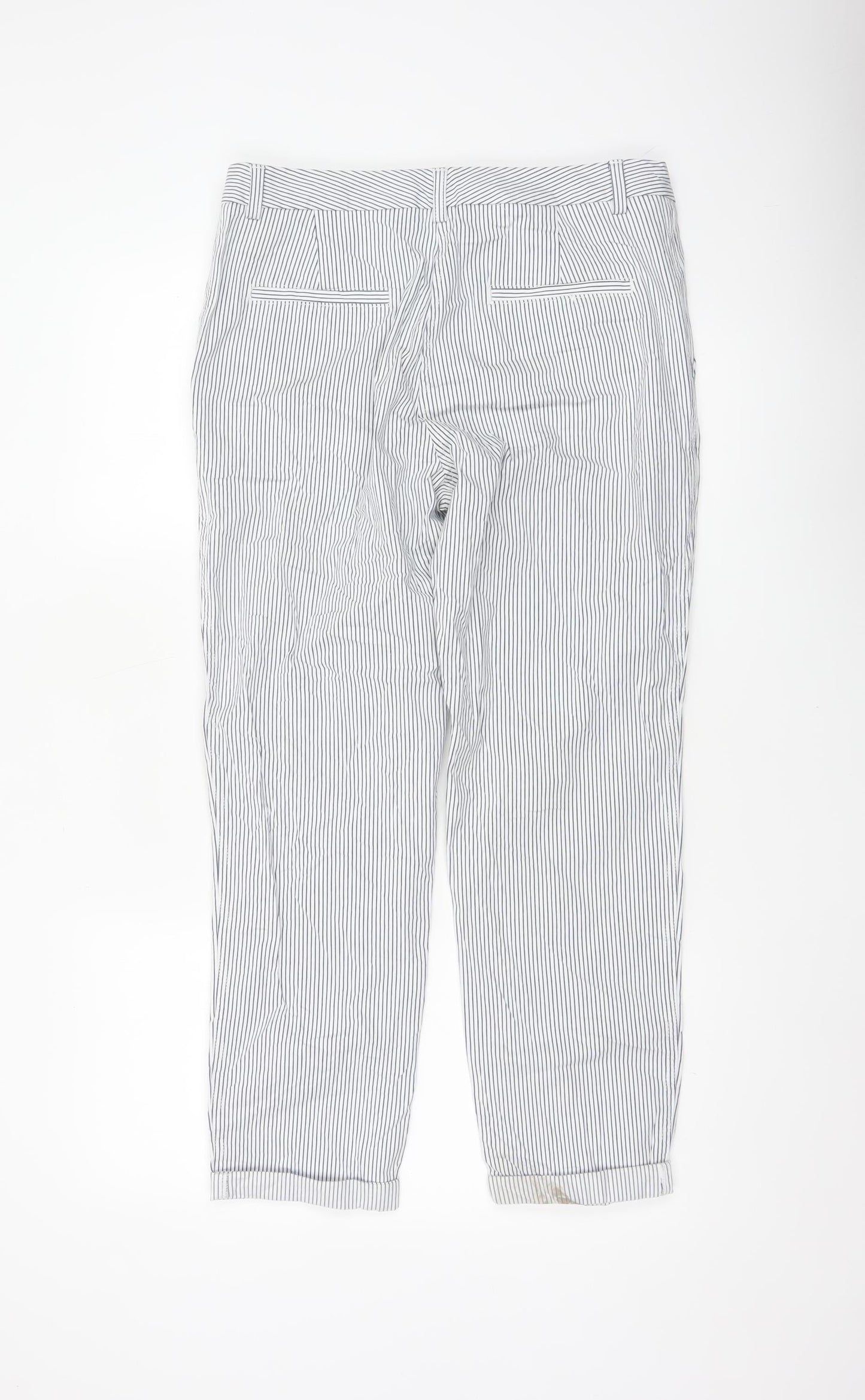 Marks and Spencer Women White Stripe Size 12 Straight Cotton Trousers