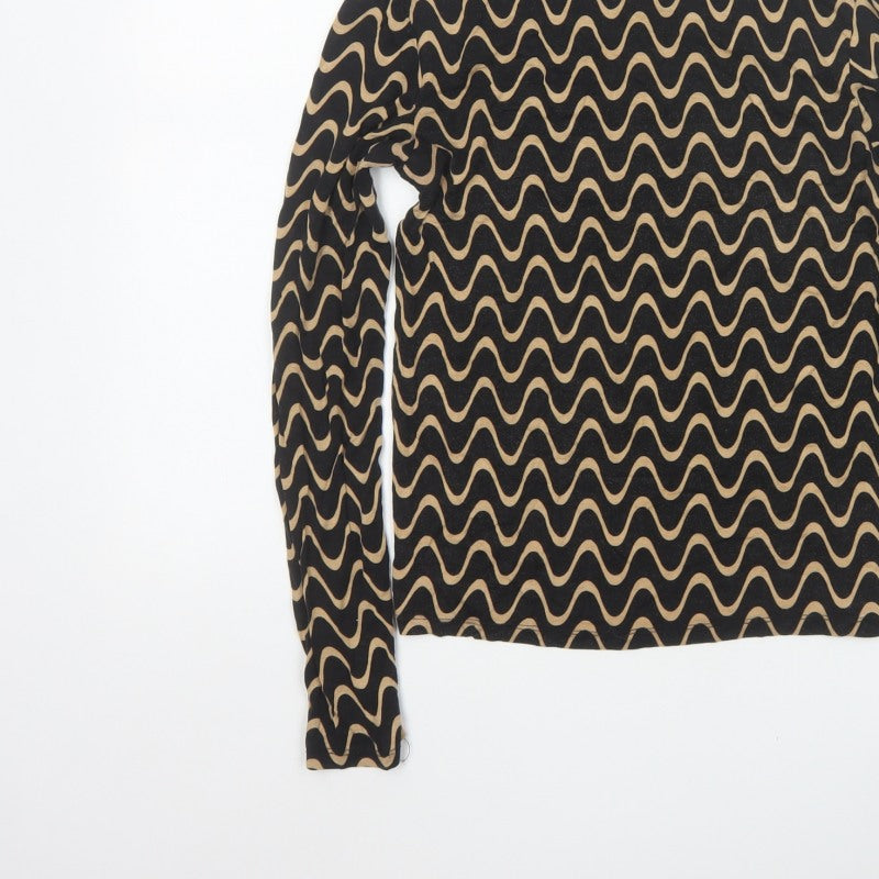 Stradivarius Women Black Geometric Cropped High Neck Long Sleeve Top L