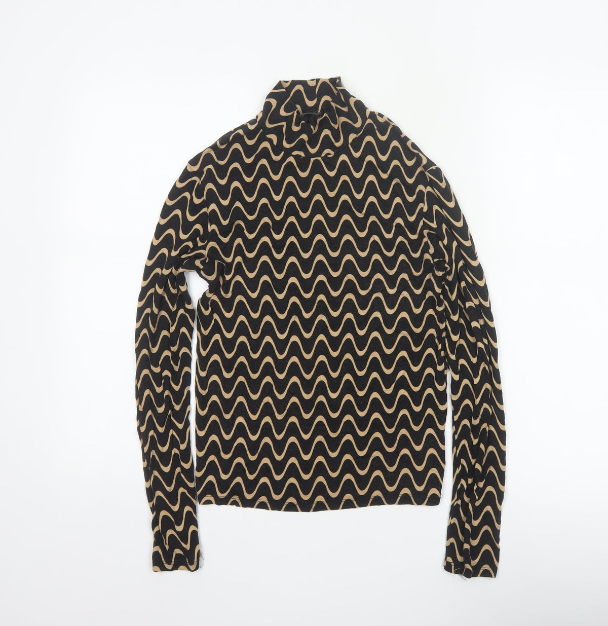 Stradivarius Women Black Geometric Cropped High Neck Long Sleeve Top L