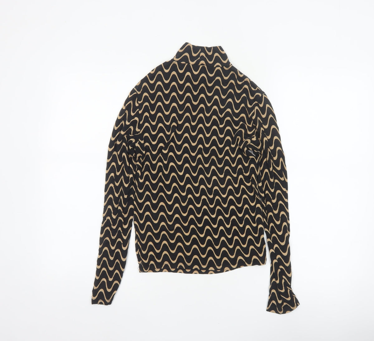 Stradivarius Women Black Geometric Cropped High Neck Long Sleeve Top L