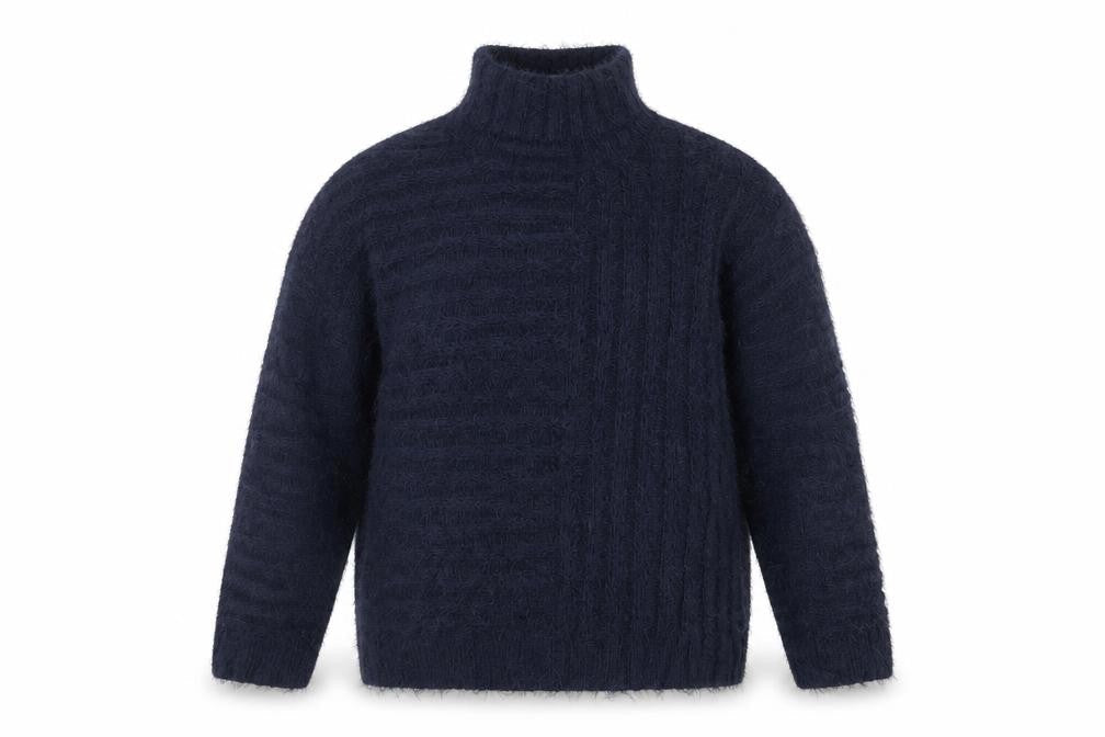 Marks & Spencer Women Blue S Cable Knit High Neck Jumper