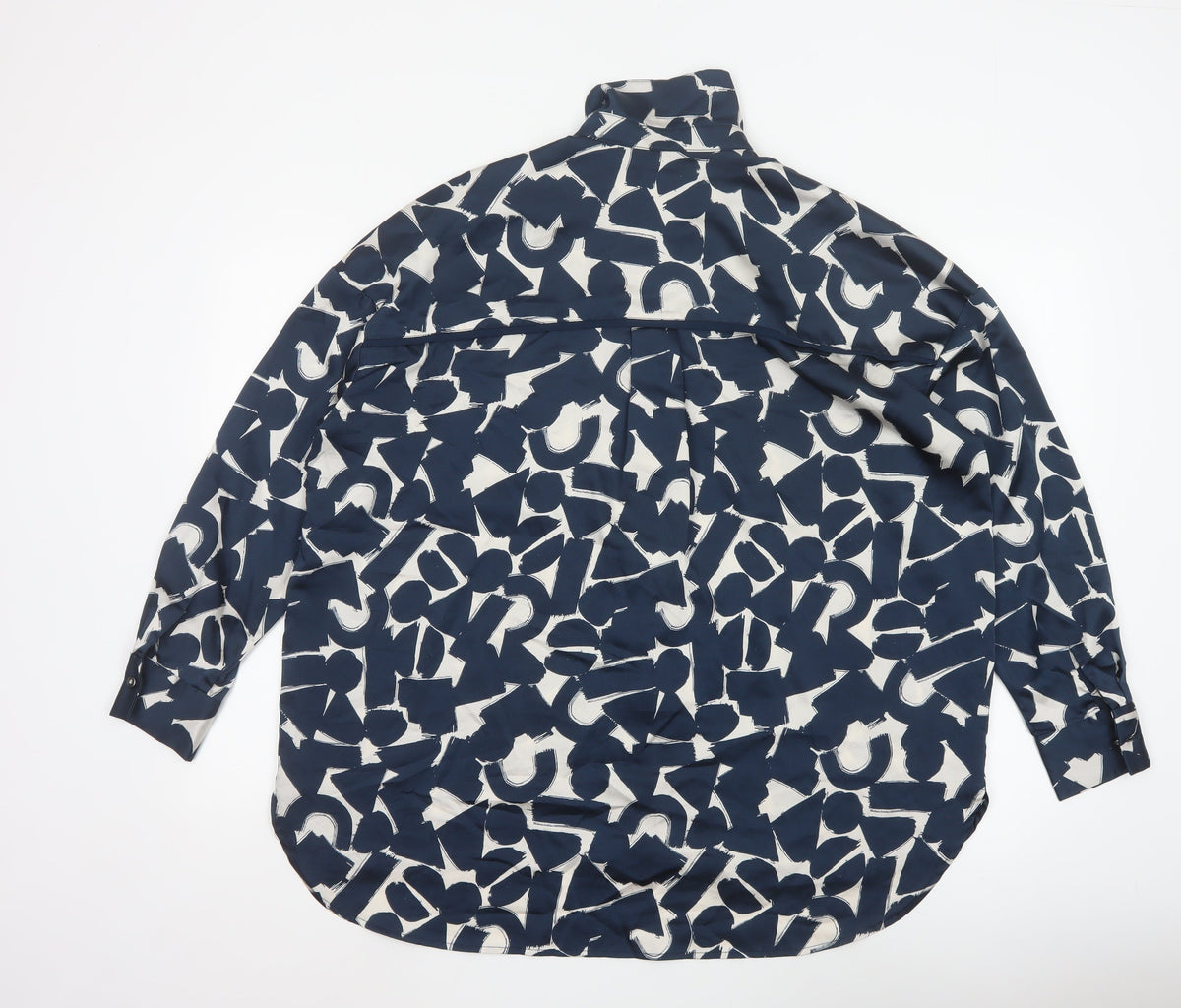 ICHI Women’s Blue Geometric Print Long Sleeve Tunic Blouse Size L