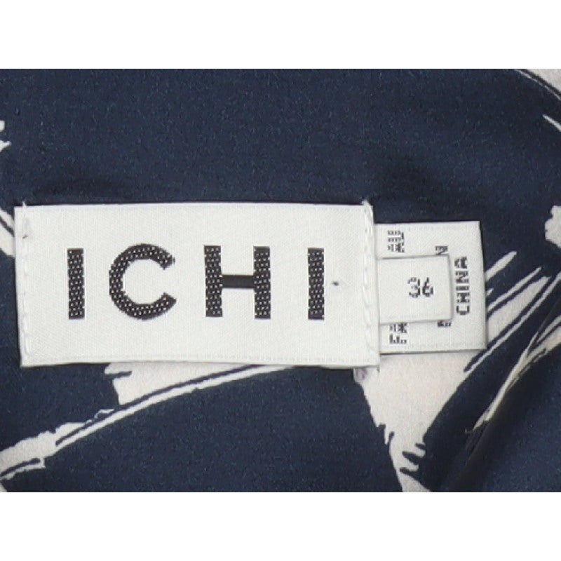 ICHI Women’s Blue Geometric Print Long Sleeve Tunic Blouse Size L