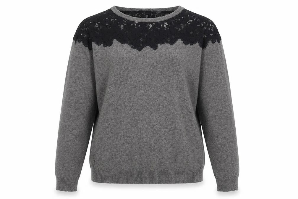 Zara Women’s Grey Black Lace Yoke Knit Pullover Jumper L