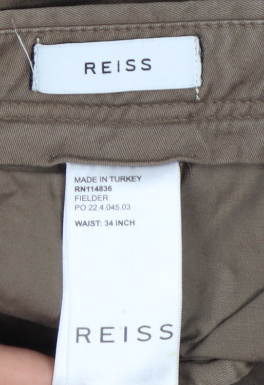 Reiss Mens Brown 34 Slim Tapered Fielder Chino Trousers