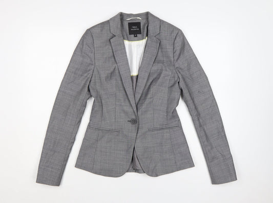 Next Women Grey Tailored Blazer UK 8 Wool Blend One Button