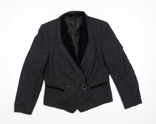 Gerry Weber Women Black UK 8 Tuxedo Blazer Pure Wool Double Breasted