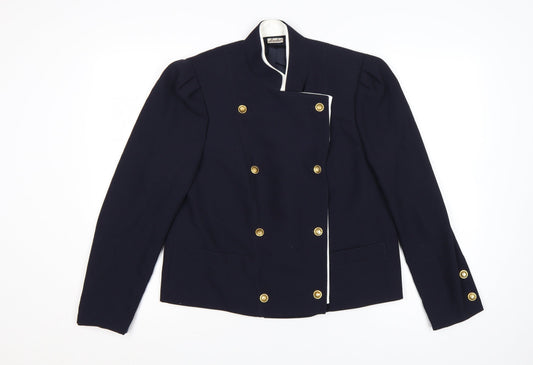 Basler Women Blue UK 10 Vintage Double-Breasted Wool Blend Suit Jacket