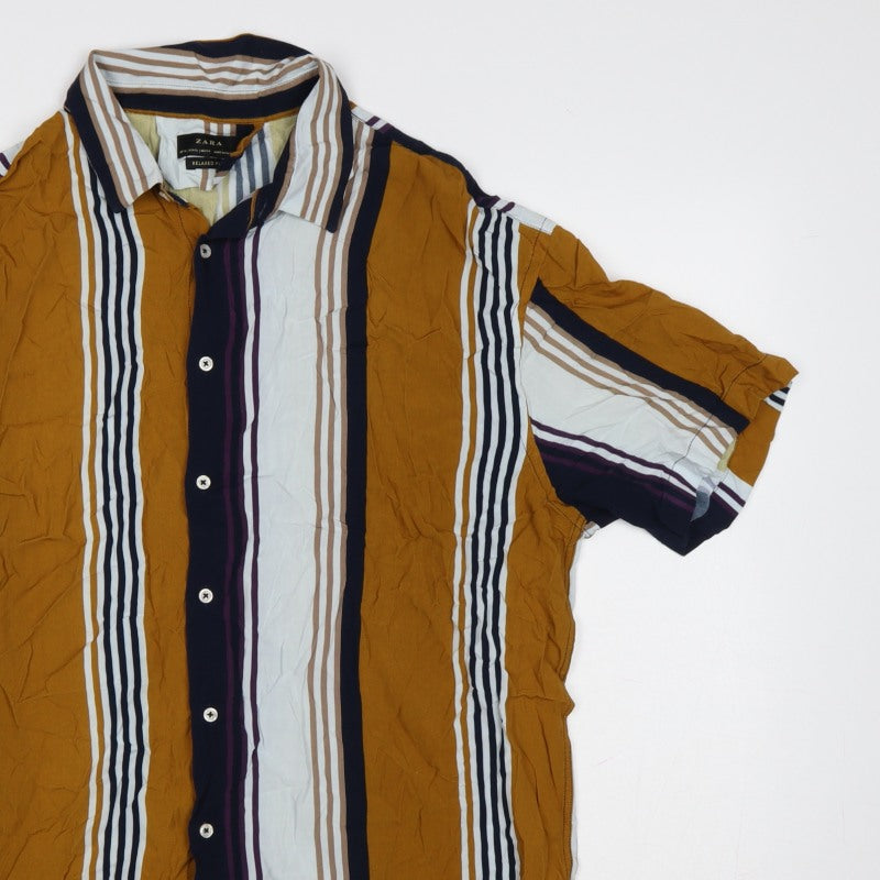 Additional view of Zara Men Multicoloured Striped Relaxed Fit Short Sleeve Button-Up Shirt XL