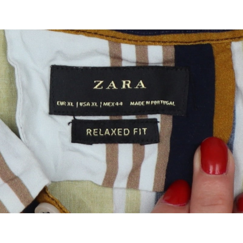 Additional view of Zara Men Multicoloured Striped Relaxed Fit Short Sleeve Button-Up Shirt XL