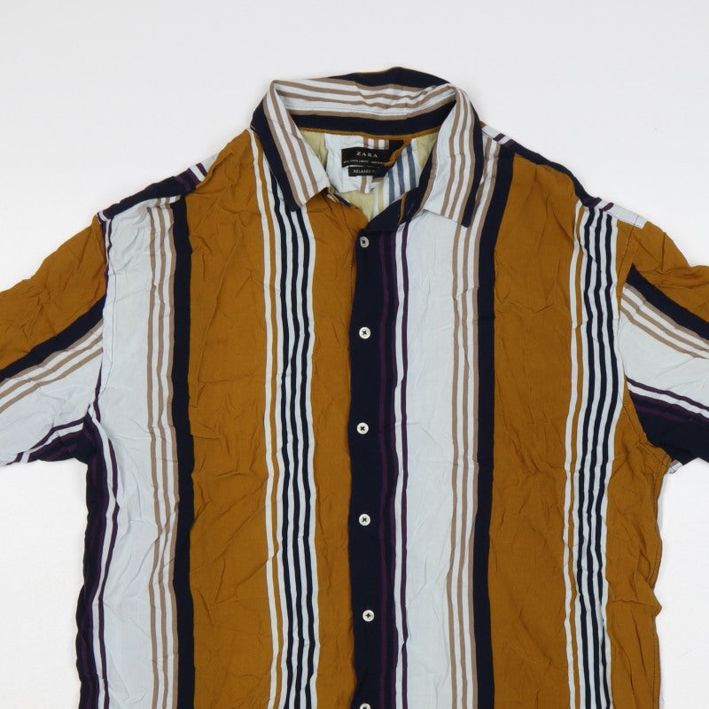 Additional view of Zara Men Multicoloured Striped Relaxed Fit Short Sleeve Button-Up Shirt XL