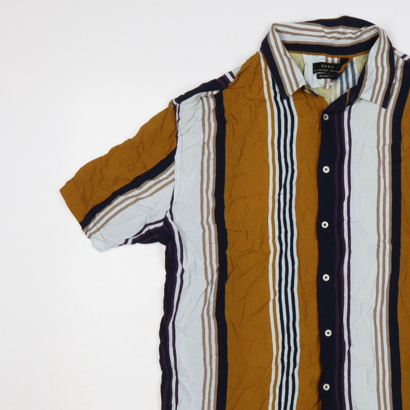Additional view of Zara Men Multicoloured Striped Relaxed Fit Short Sleeve Button-Up Shirt XL