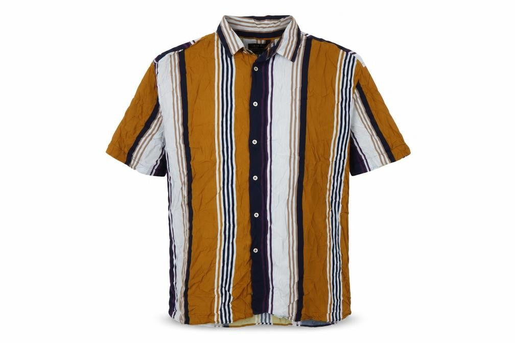 Front view of Zara Men Multicoloured Striped Relaxed Fit Short Sleeve Button-Up Shirt XL