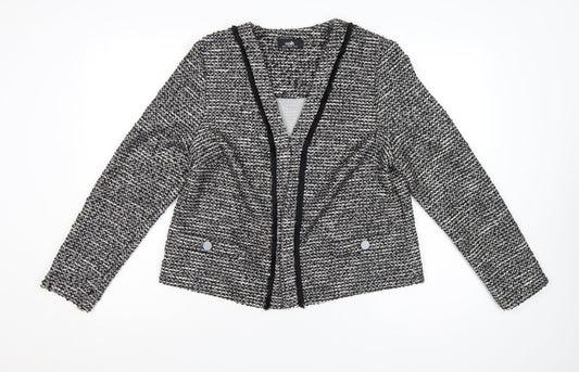 Wallis Women Black & White Bouclé Blazer UK 14 Check Open Front