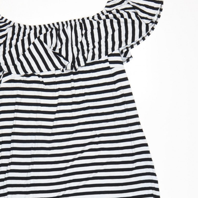 JD Williams Women’s Black White Stripe Off Shoulder Dress UK 20