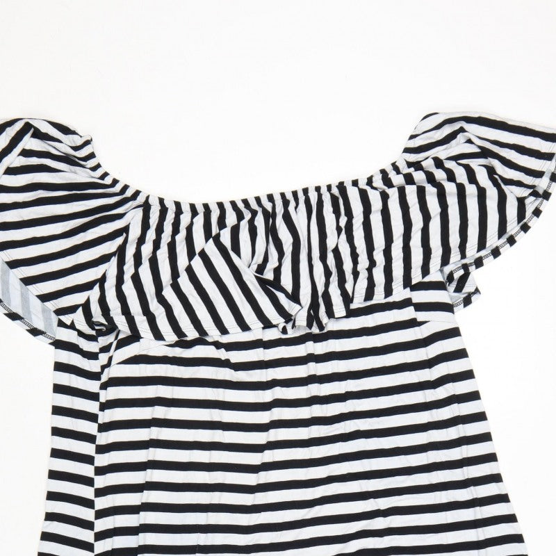 JD Williams Women’s Black White Stripe Off Shoulder Dress UK 20