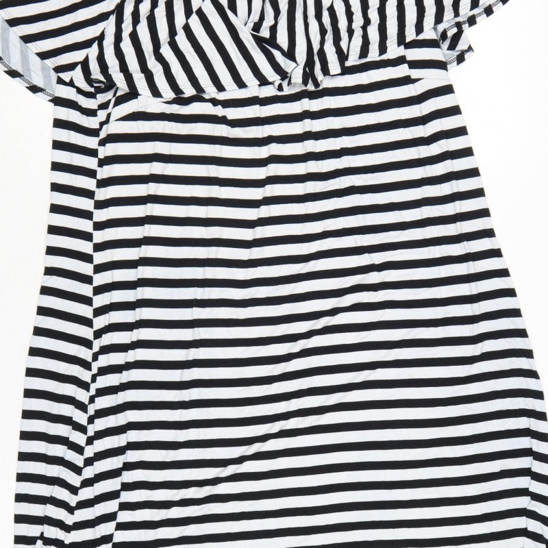 JD Williams Women’s Black White Stripe Off Shoulder Dress UK 20