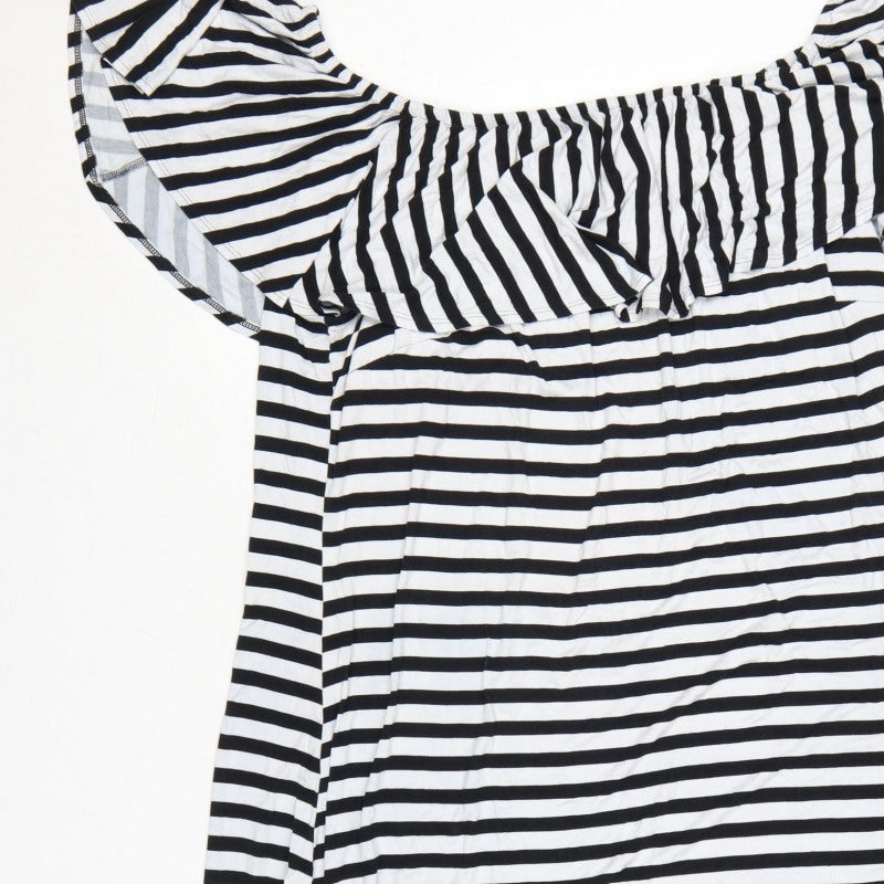 JD Williams Women’s Black White Stripe Off Shoulder Dress UK 20