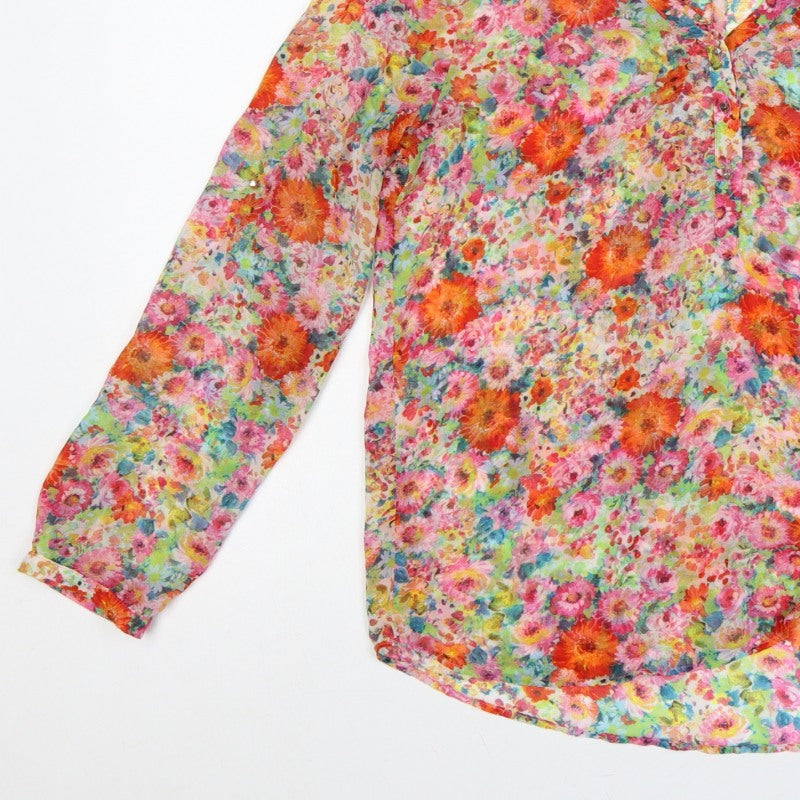 Zara Basic Women Multicoloured L Floral Sheer Long Sleeve Blouse