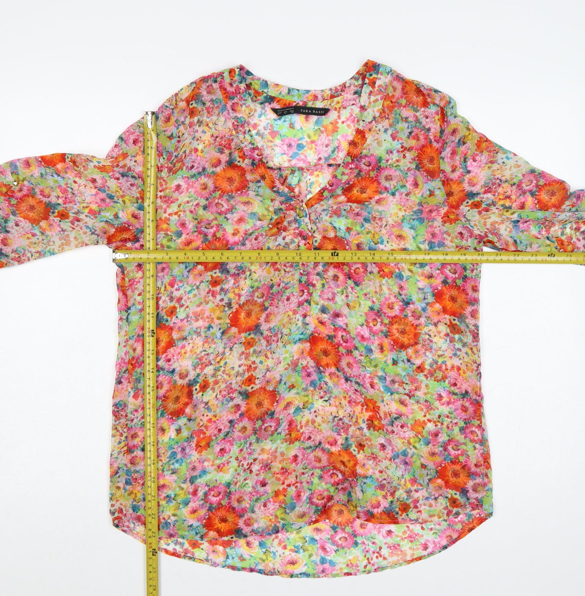 Zara Basic Women Multicoloured L Floral Sheer Long Sleeve Blouse
