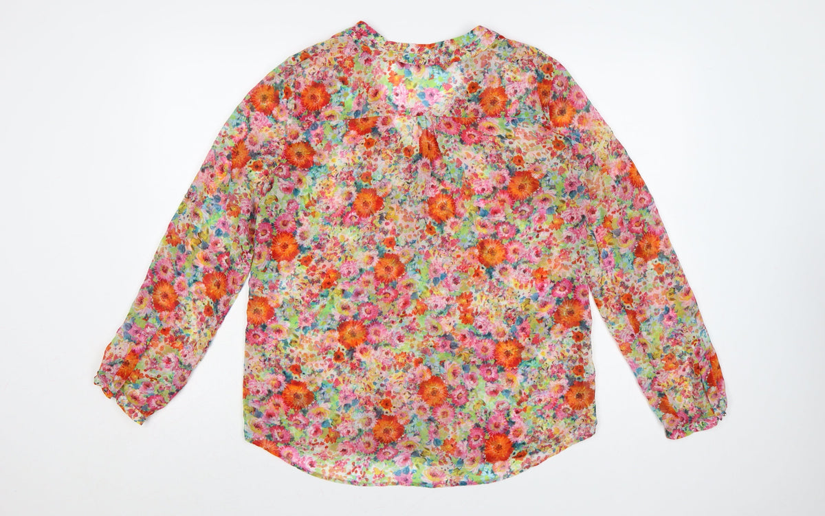 Zara Basic Women Multicoloured L Floral Sheer Long Sleeve Blouse