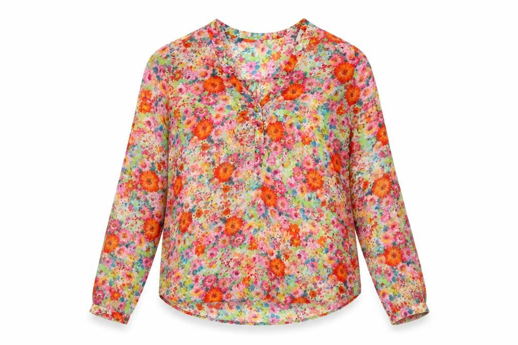 Zara Basic Women Multicoloured L Floral Sheer Long Sleeve Blouse