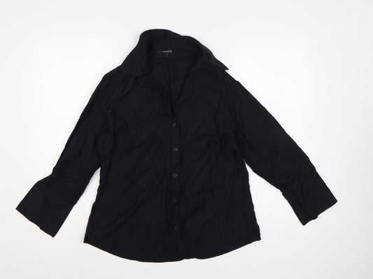 Jaeger Women Black UK 14 Basic Cotton Long Sleeve Button-Up Shirt