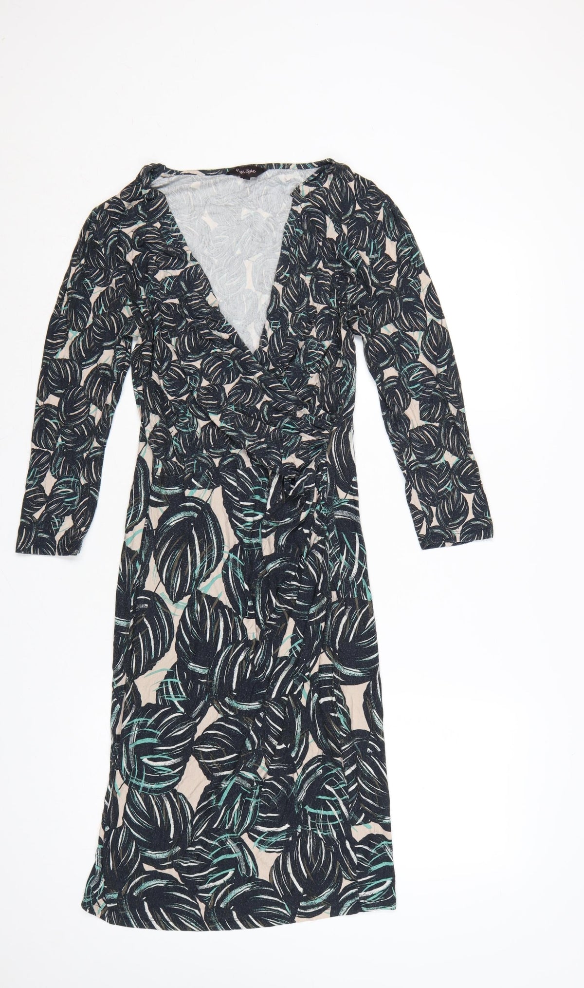 Phase Eight Women Black Tropical Wrap Dress Size 12 Knee Length