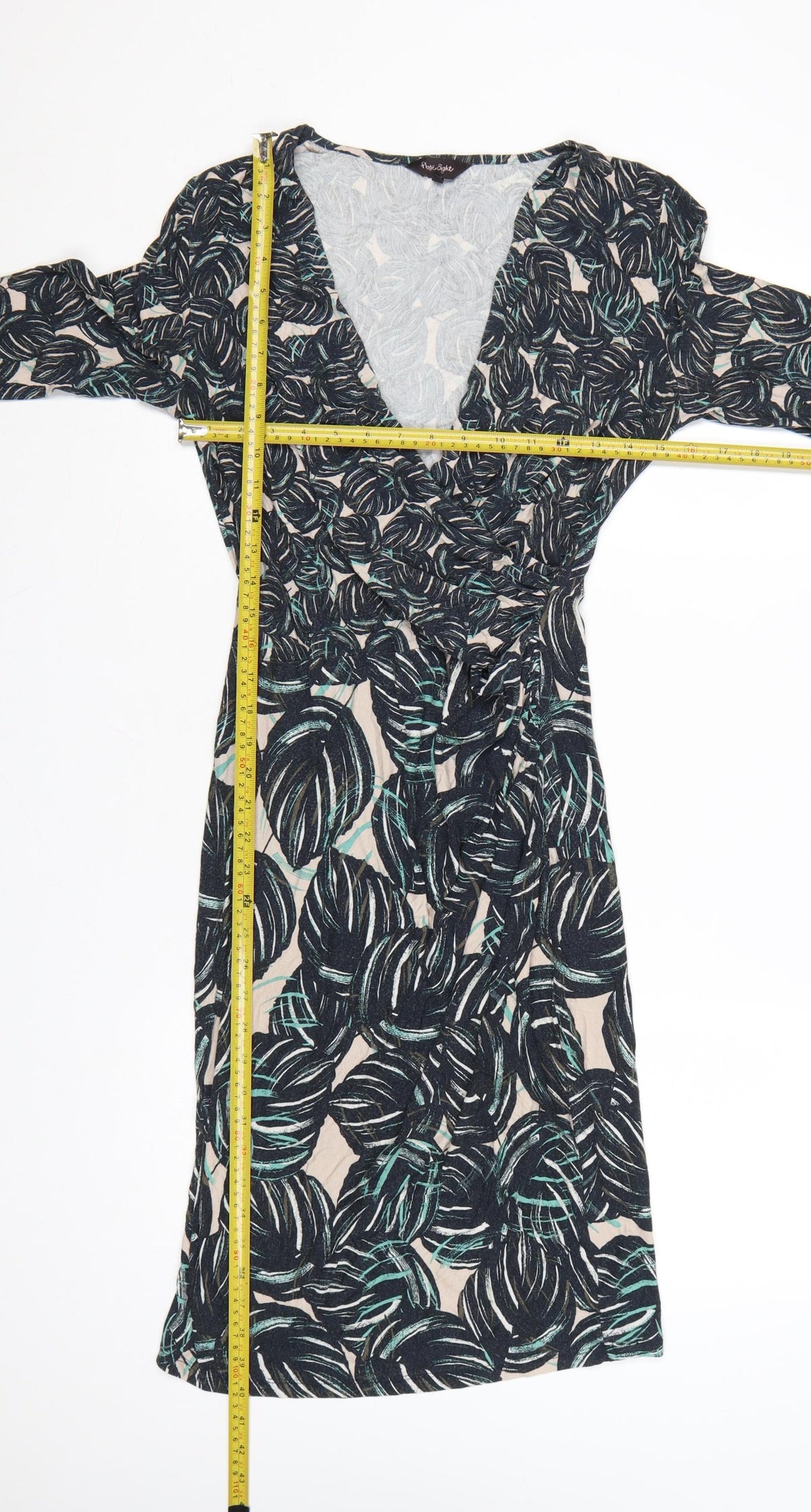 Phase Eight Women Black Tropical Wrap Dress Size 12 Knee Length