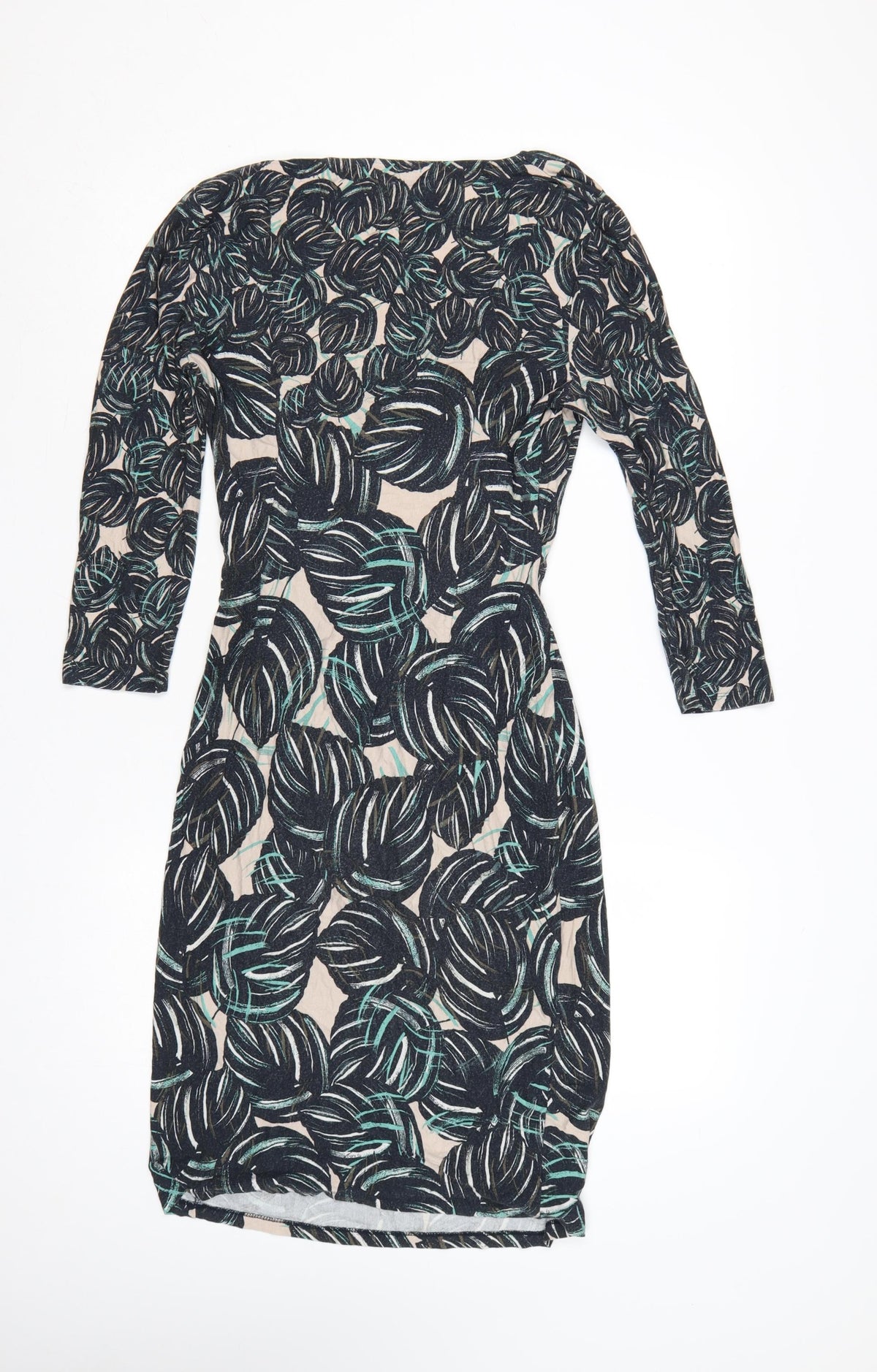 Phase Eight Women Black Tropical Wrap Dress Size 12 Knee Length