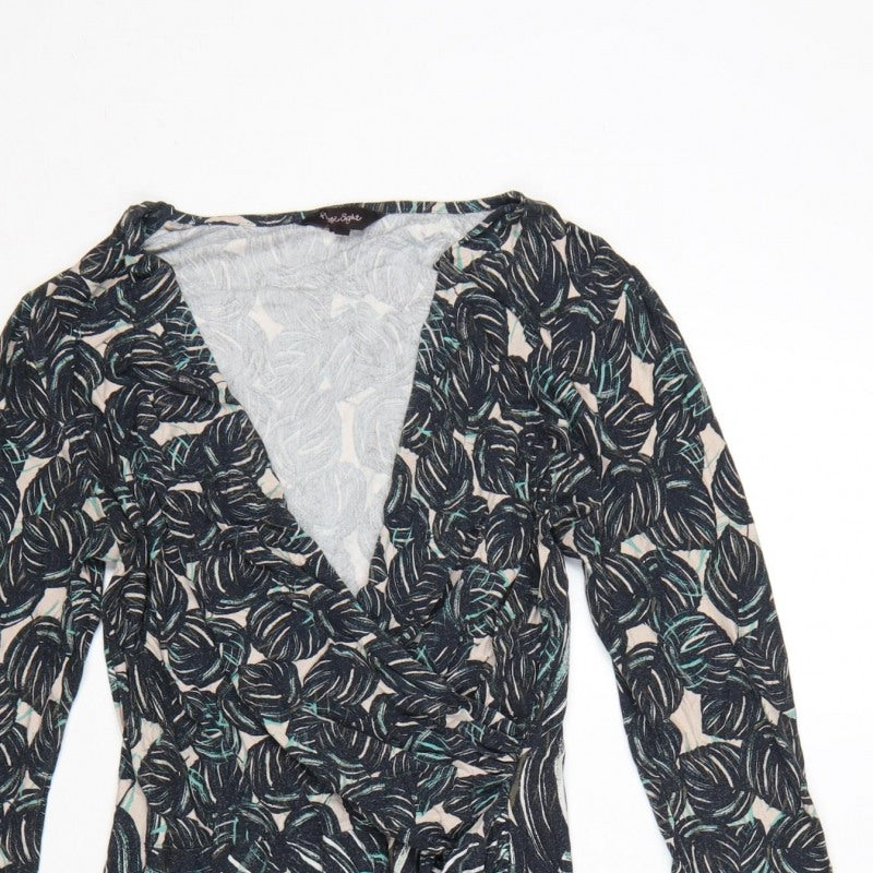 Phase Eight Women Black Tropical Wrap Dress Size 12 Knee Length