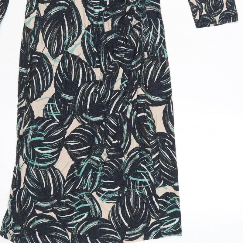 Phase Eight Women Black Tropical Wrap Dress Size 12 Knee Length