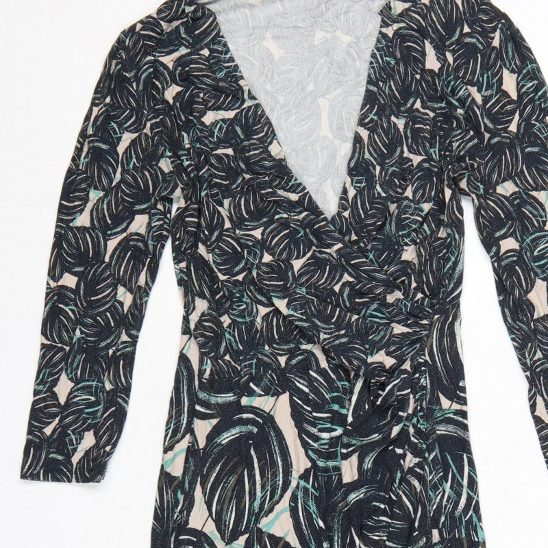Phase Eight Women Black Tropical Wrap Dress Size 12 Knee Length