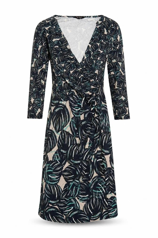 Phase Eight Women Black Tropical Wrap Dress Size 12 Knee Length