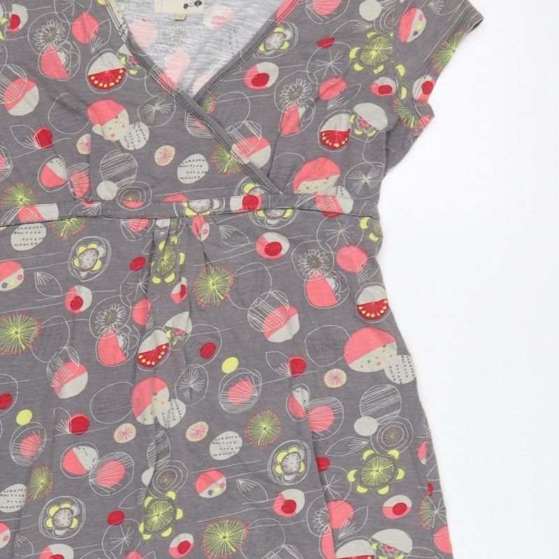 Mantaray Women Grey Floral Wrap Dress Size 16 Knee Length Jersey