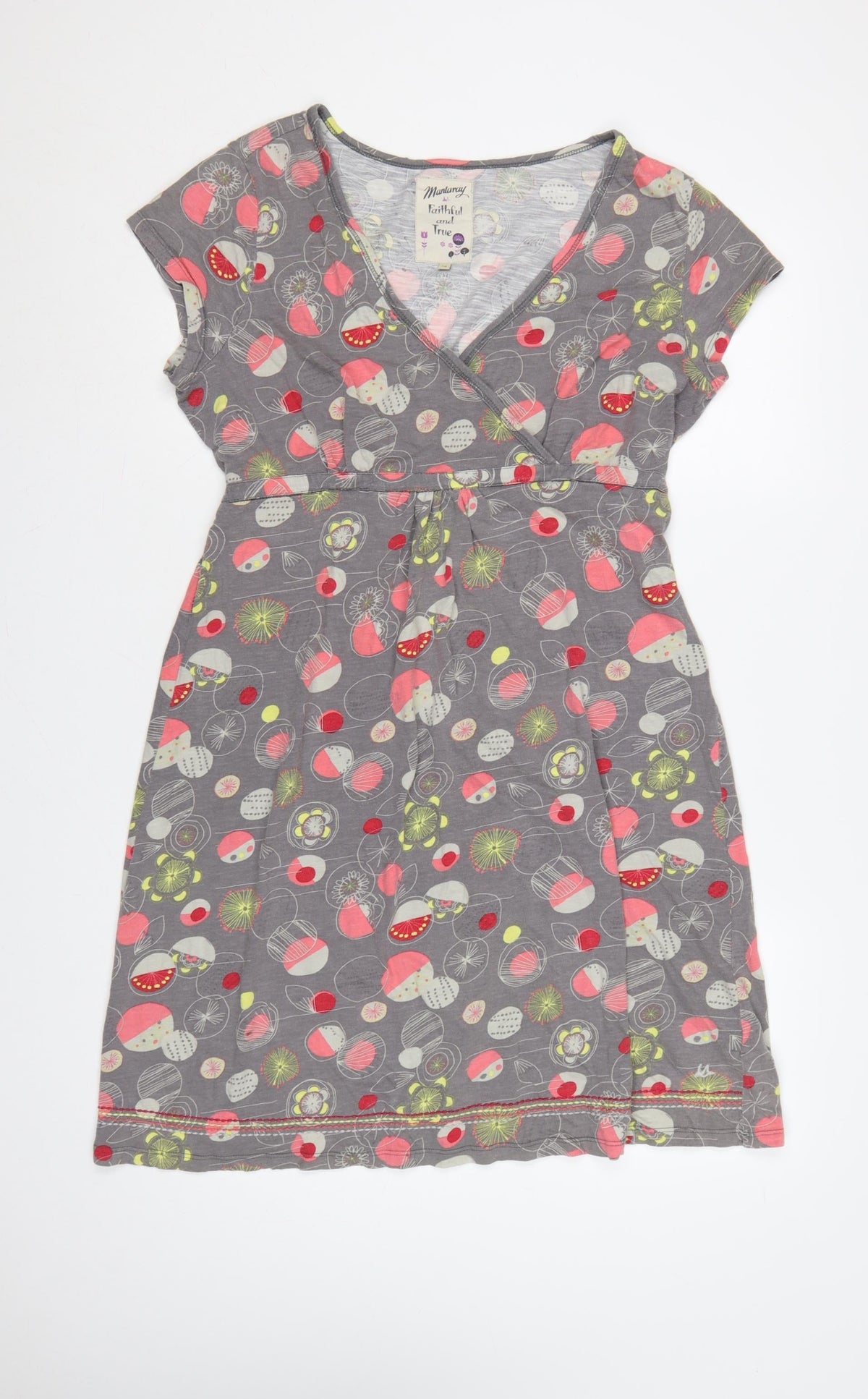 Mantaray Women Grey Floral Wrap Dress Size 16 Knee Length Jersey