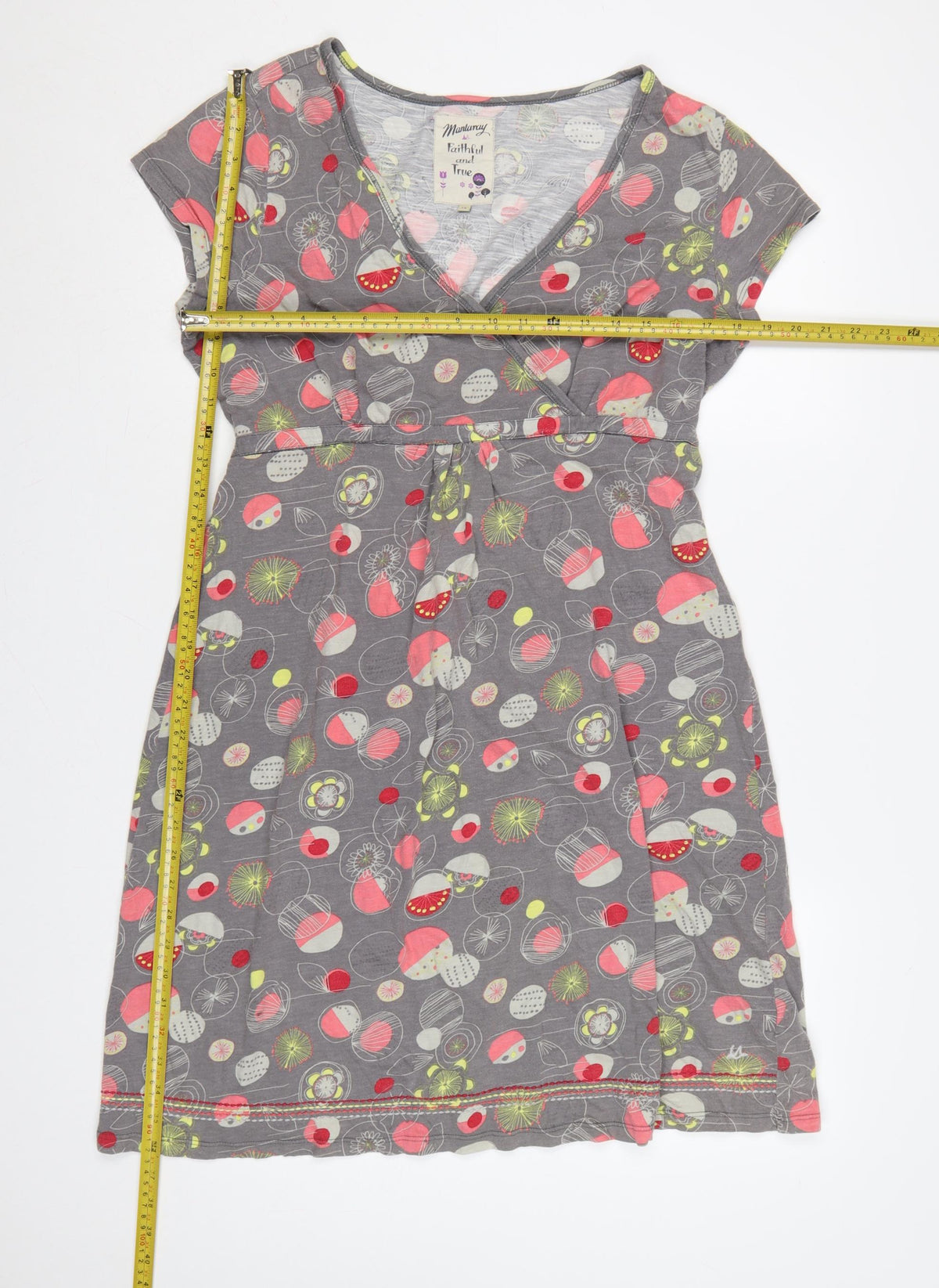Mantaray Women Grey Floral Wrap Dress Size 16 Knee Length Jersey