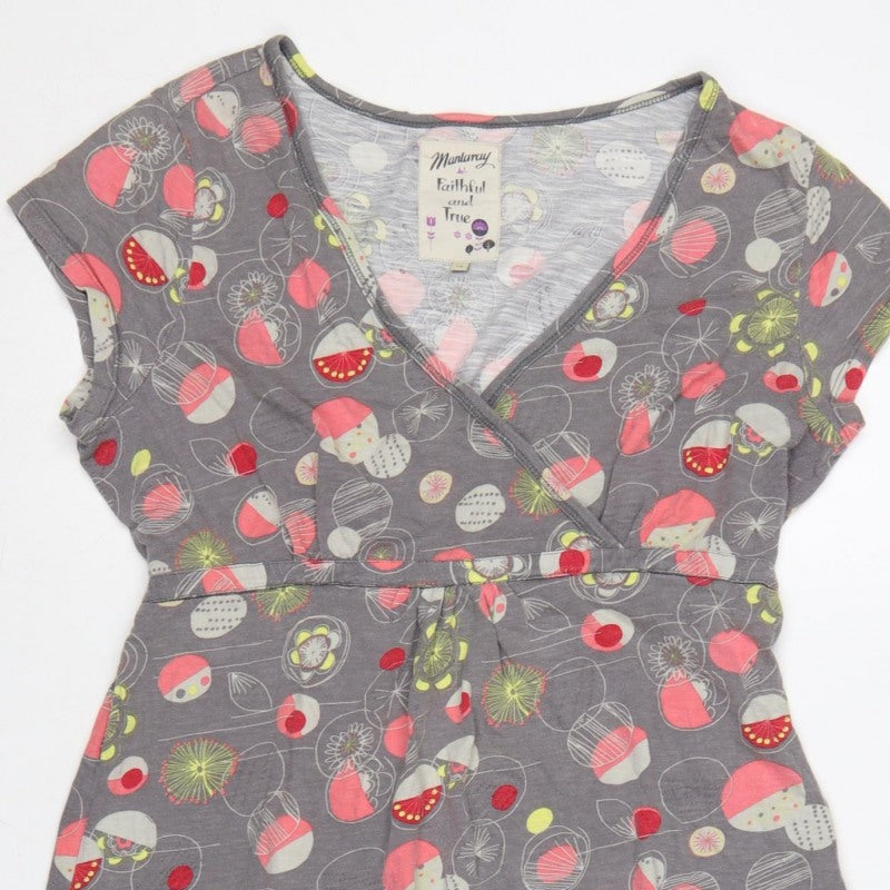 Mantaray Women Grey Floral Wrap Dress Size 16 Knee Length Jersey