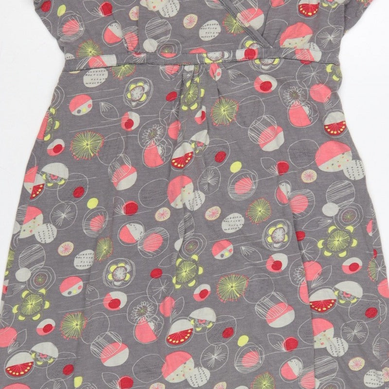 Mantaray Women Grey Floral Wrap Dress Size 16 Knee Length Jersey
