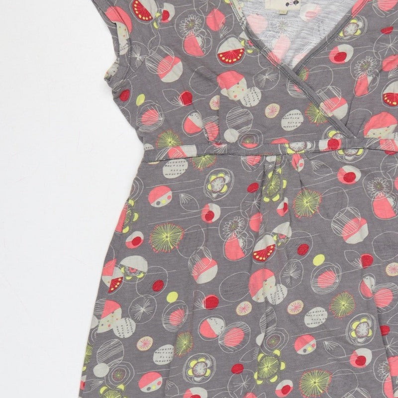 Mantaray Women Grey Floral Wrap Dress Size 16 Knee Length Jersey