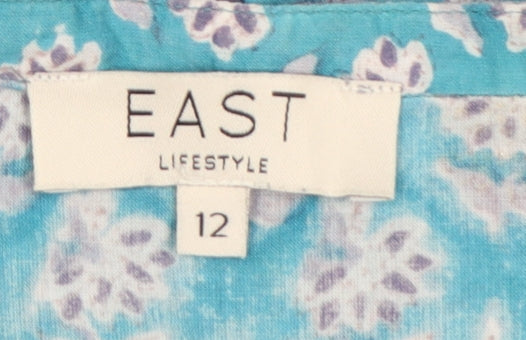 East Lifestyle Women’s Blue Floral Cotton Button-Up Blouse UK 12