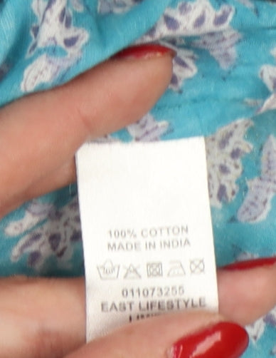 East Lifestyle Women’s Blue Floral Cotton Button-Up Blouse UK 12