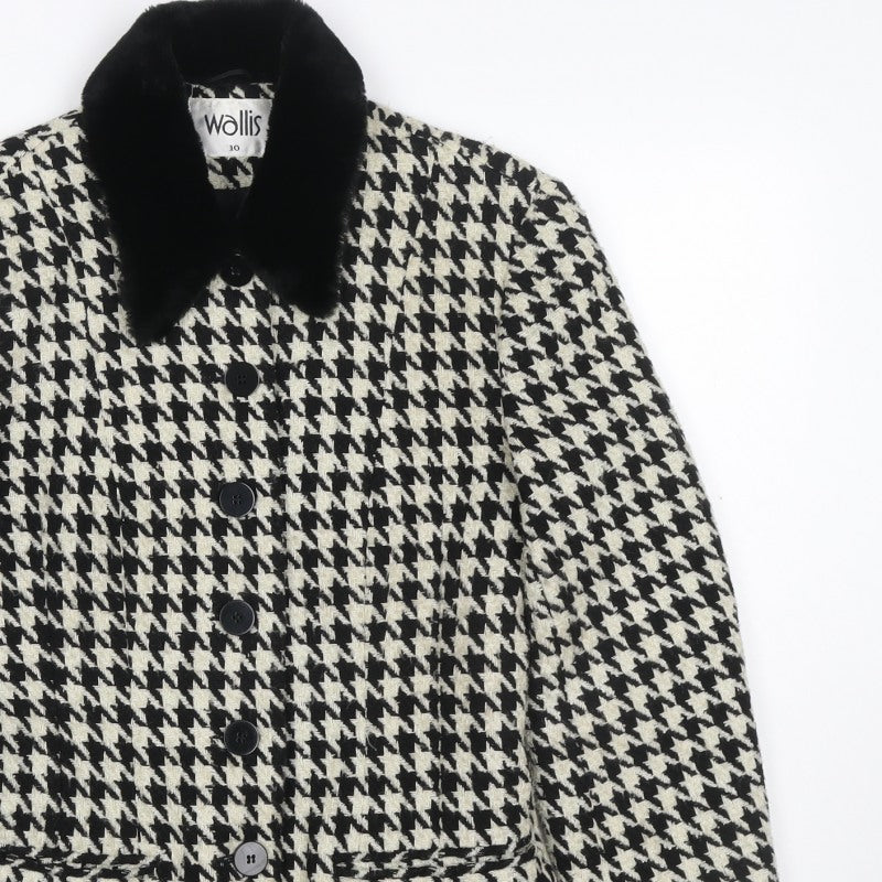 Wallis Women's Black Ivory UK 10 Houndstooth Tweed Blazer Jacket
