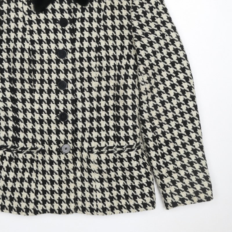 Wallis Women's Black Ivory UK 10 Houndstooth Tweed Blazer Jacket