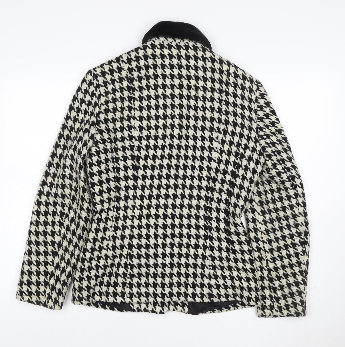Wallis Women's Black Ivory UK 10 Houndstooth Tweed Blazer Jacket