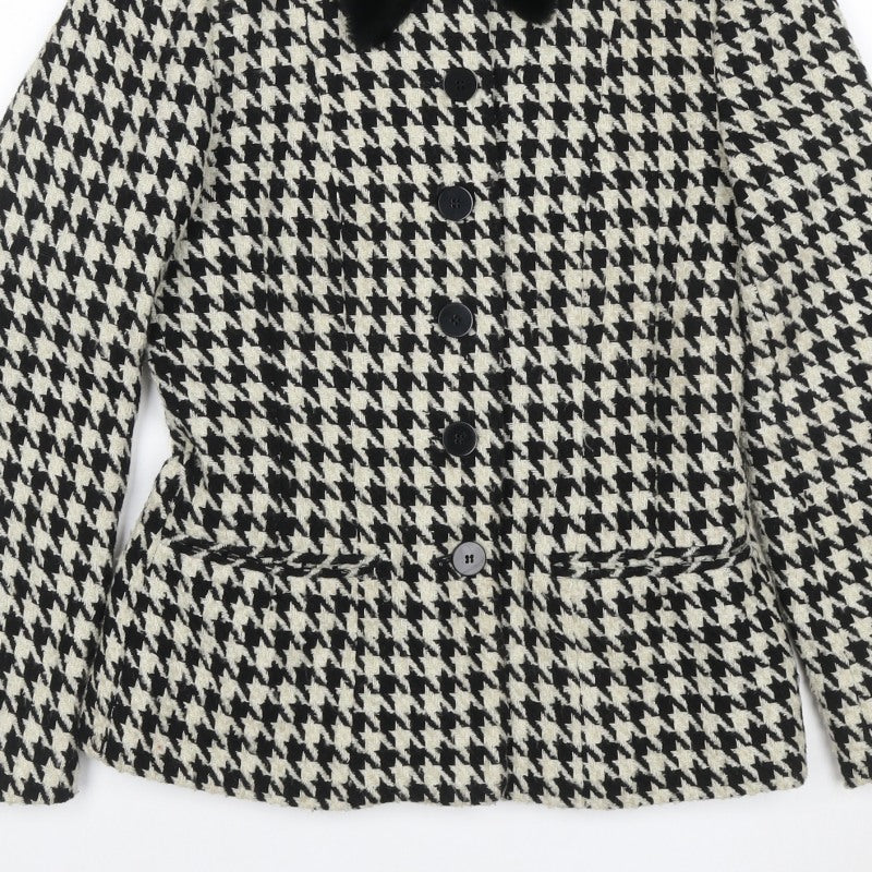 Wallis Women's Black Ivory UK 10 Houndstooth Tweed Blazer Jacket